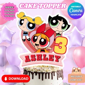 Adorno para tarta de Las Chicas Superpoderosas Plantilla de cumpleaños de Las Chicas Superpoderosas Diseño de Las Chicas Superpoderosas Descarga instantánea digital personalizada de Las Chicas Superpoderosas
