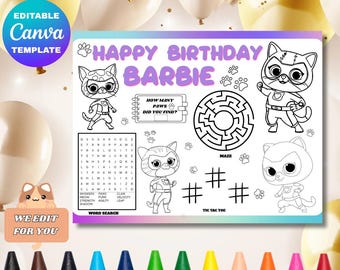 Super Kitties Birthday Activity Placemat (Digital Download)