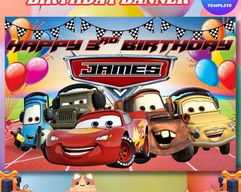 Disney Cars Birthday Banner, Personalized Party Decoration (Digital Download)