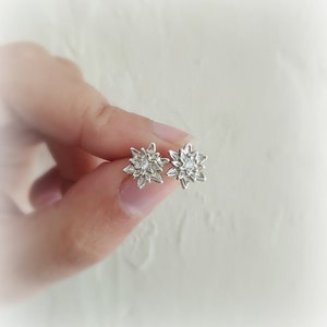 Orecchini Edelweiss, orecchini fiori di montagna, gioielli in argento Edelweiss, Edelweiß, Alpen-Edelweiß, orecchini in argento con zirconi, orecchini con zirconi
