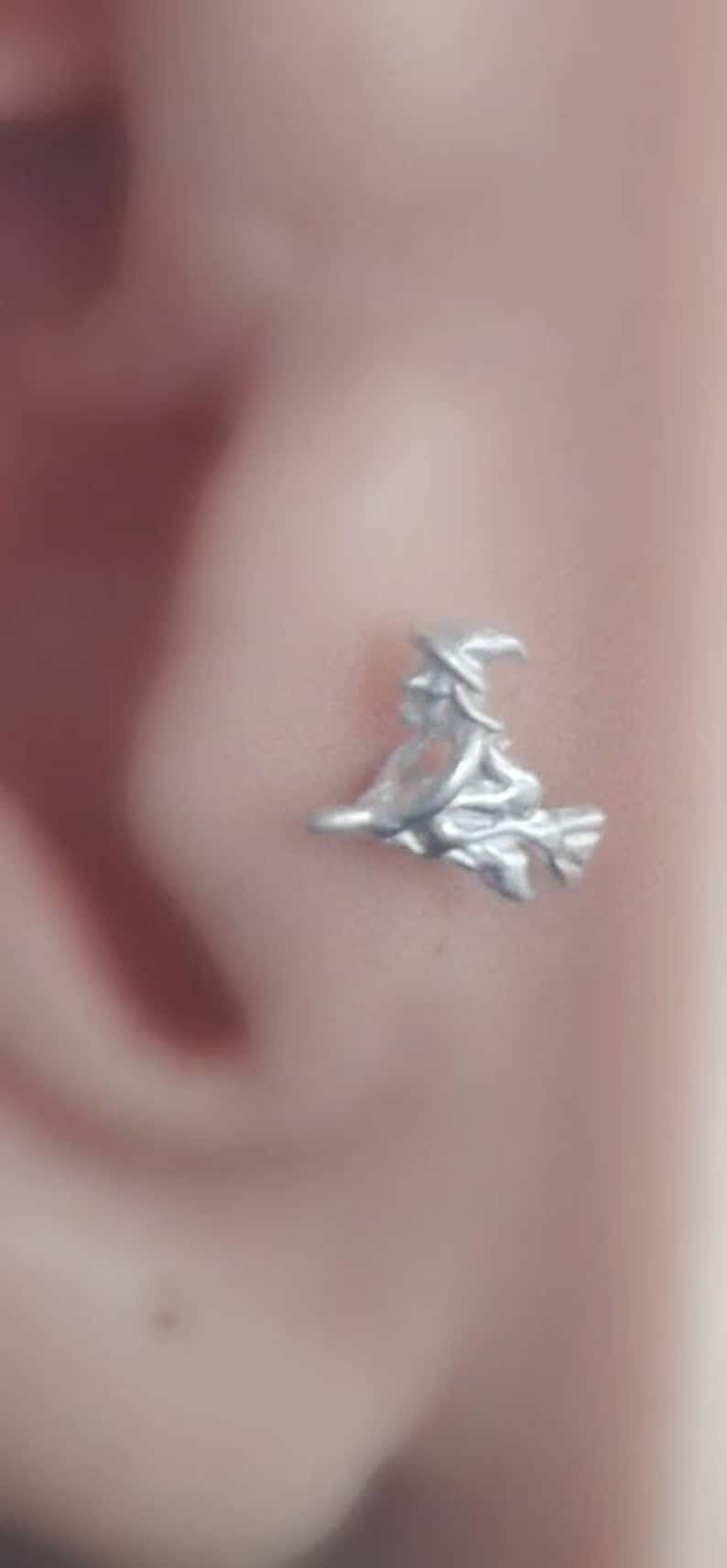 Witch Nose Stud Witch Piercing Sterling Silver Wicca Piercing Wicca Jewelry Halloween Nose Stud Sterling Silver Halloween Piercing