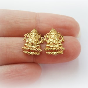 Gold Ganesha Earrings - Yoga Jewelry - Ganesha Studs - Hindu religious jewelry - Gift for Indian Girl Friend - Protection Religious Jewelry