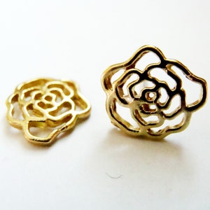 Gold Rose Studs Metalwork Brass and Sterling Silver Rose Earring Gold flower studs Rose studs image 1