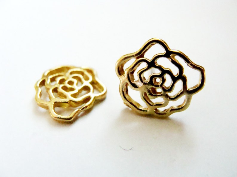 Gold Rose Studs Metalwork Brass and Sterling Silver Rose Earring Gold flower studs Rose studs image 1