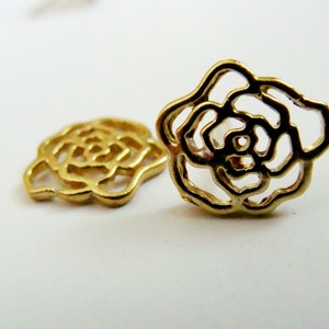 Gold Rose Studs Metalwork Brass and Sterling Silver Rose Earring Gold flower studs Rose studs image 5