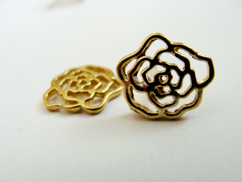 Gold Rose Studs Metalwork Brass and Sterling Silver Rose Earring Gold flower studs Rose studs image 5