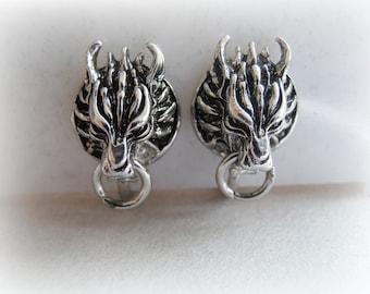 Cloud Wolf Stud Earrings in Sterling Silver - Final Fantasy Cosplay Sterling Silver Earrings - Sterling Silver Wolf Earrings - Fenrir studs