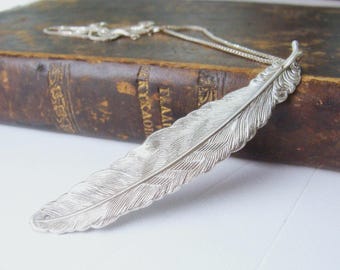 Big Silver Feather Necklace - Native American Silver Jewelry - Angel Feather Silver Necklace - Feather Necklace Sterling Silver
