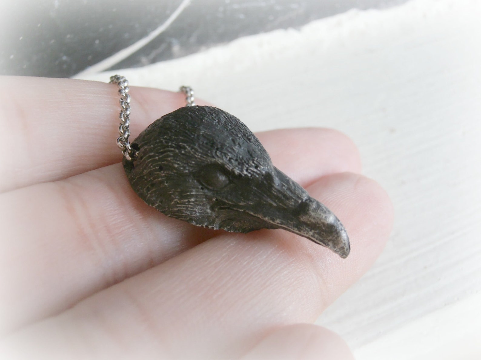 Black Raven Head Jewelry Crow Necklace Sterling Silver Etsy