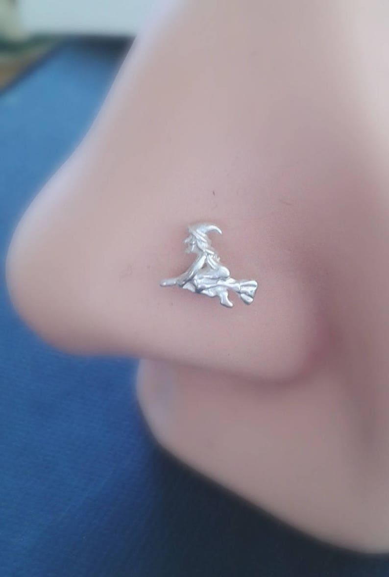 Witch Nose Stud Witch Piercing Sterling Silver Wicca Piercing Wicca Jewelry Halloween Nose Stud Sterling Silver Halloween Piercing