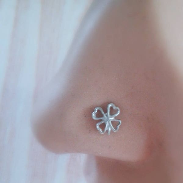 Clover Leaf Nose Stud - Clover Nose Piercing - Irish Piercing Sterling Silver - Multiple Piercing Silver - Sharmrock Nose Stud Silver