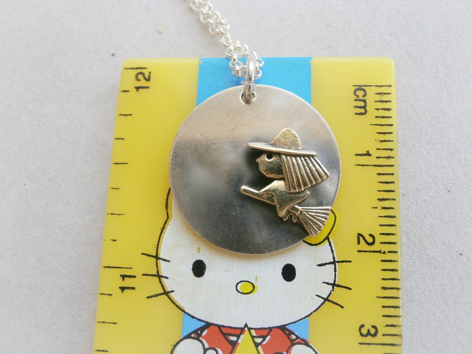 Witch and Full Moon Necklace Witch Necklace Sterling Silver Etsy