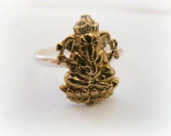 Ganesh Stack Ring - Gold and silver Ganesh Ring - Yoga jewelry - Yoga Gold Ring - Yoga brass ring - Elephant gold ring - Elephant ring