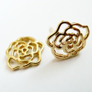Gold Rose Studs Metalwork Brass and Sterling Silver Rose Earring Gold flower studs Rose studs image 4