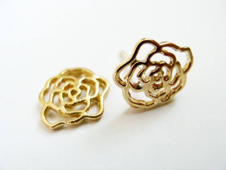 Gold Rose Studs Metalwork Brass and Sterling Silver Rose Earring Gold flower studs Rose studs image 4