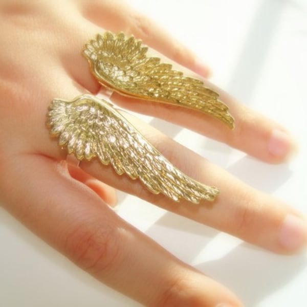 Angel Wing Ring  - Angel Wing Ring  Brass and Sterling Silver - Adjustable Angel Wing Ring Sterling Silver and Brass - Pair Angel Wing Ring