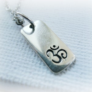 Ohm mini dog tag Necklace - Ohm Necklace Sterling Silver  - Yoga Necklace - Om chain 925 - Sterling silver Yoga necklace