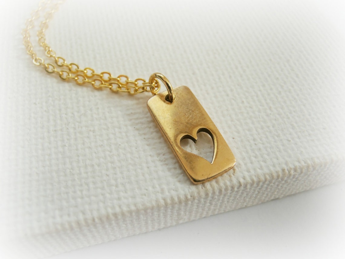 Mini Heart Dog Tags Necklace Lovers Dog Tags 14KT Gold Etsy
