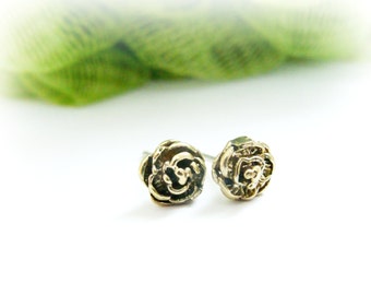 Rose Stud Earrings - Handmade Sterling Silver and Brass Rose Earrings - Everyday Earrings - Multiple piercing - Cartilage Earring