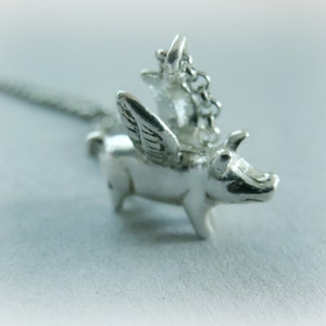 Flying Pig Necklace (When Pigs Fly) - Token of Hopes and dreams - Silver silver hope necklace -Silver Pig Necklace Jewelry