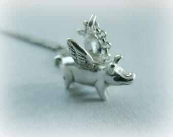 Flying Pig Necklace (When Pigs Fly) - Token of Hopes and dreams - Sterling Silver silver hope necklace - Steling Silver Pig Necklace
