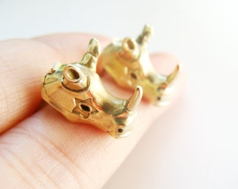 Taxidermy Animal Studs - Metalwork Rhino sterling silver and brass studs - unisex earring