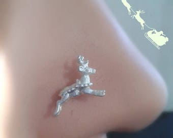 Rentier Nasenstecker / Urlaub Weihnachten Winter Nasenstecker / Rentier Piercing / 22G Nose Stud / 20G Nose Stud / 18G Nose Stud - Weihnachten Bolzen