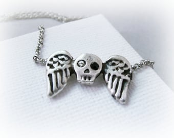 Winged Skull Necklace - Mini Winged Skull - Silver Winged Skull  - Winged Skull Jewelry - Memento Mori Skull Necklace - Personal Talisman
