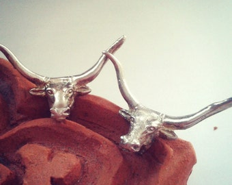 Boucles d'oreilles en argent taureau cowboy - bijoux tête de taureau - bijoux en argent sterling Texas - Stud taureau - cadeau cow-girl - bijoux en argent rodéo - cowboy