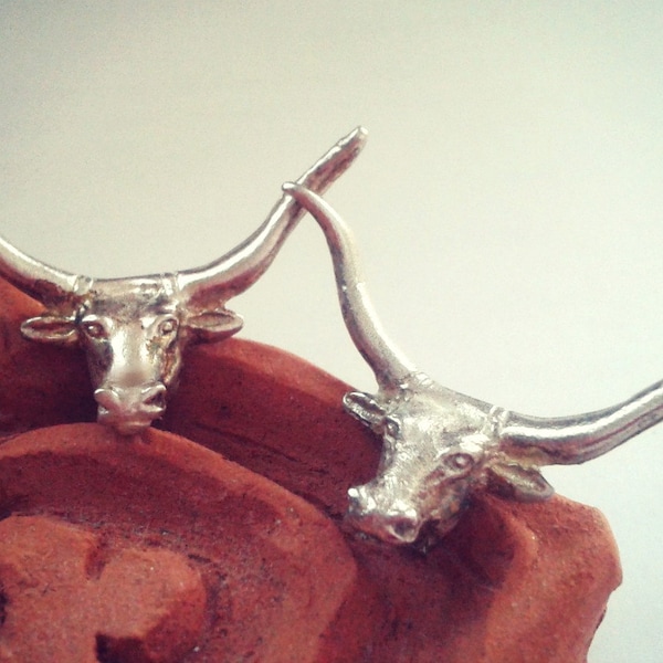 Cowboy Bull Silver Earrings - Bull Head Jewelry - Texas Sterling Silver Jewelry - Bull Stud - Cowgirl gift - Rodeo Silver Jewelry - Cowboy