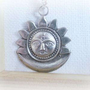 Sun and Moon Necklace - Sterling Silver Eclipse Necklace - Yoga Moon Necklace  - Yoga Sterling Silver Jewelry - Indian Folk Design