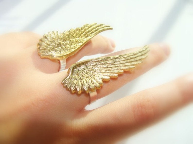 Angel Wing Ring Angel Wing Ring Brass and Sterling Silver Adjustable Angel Wing Ring Sterling Silver and Brass Pair Angel Wing Ring image 2