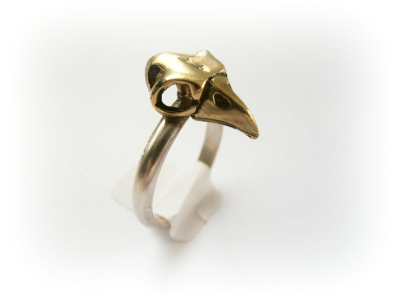 Bird Skull Ring Baby Crow Sterling Silver and Brass Animal - Etsy