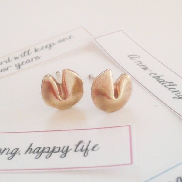 Fortune Cookie Jewelry - Fortune Cookie Studs - Fortune Cookie Earrings - Lucky Studs - Fortune Telling Jewelry - Custom Jewelry Message