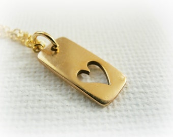 Mini Heart Dog Tags Necklace - Lovers Dog Tags - 14KT Gold Filled Initial Hand Stamped Necklace - Personalized Gift - Delicate Gold Necklace