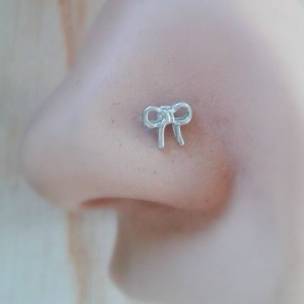 Teeny Bow Nose Stud in Sterling Silver - Bow Nose Stud - Bow Nose Stud Sterling Silver - Sterling Silver Bow Tragus Earring - Bow Earring