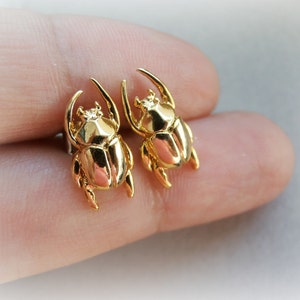 Pendientes de escarabajo dorado - Insectos - Latón macizo bañado en oro - Unisex - Pequeños pendientes para cartílago