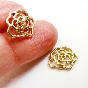 Gold Rose Studs Metalwork Brass and Sterling Silver Rose Earring Gold flower studs Rose studs image 3