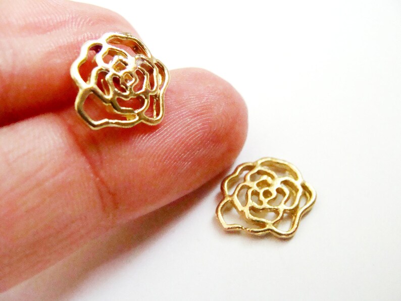 Gold Rose Studs Metalwork Brass and Sterling Silver Rose Earring Gold flower studs Rose studs image 3