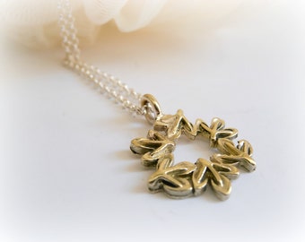 Tiny Flower Necklace - Flower Wreath Necklace - Sterling Silver and Solid Brass Metalwork necklace - Flower Wreath Jewelry