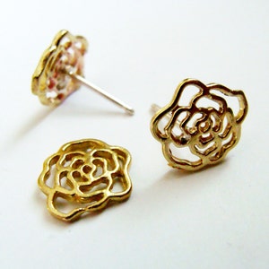 Gold Rose Studs Metalwork Brass and Sterling Silver Rose Earring Gold flower studs Rose studs image 2