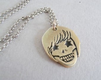 Tiny Skull necklace - Halloween Skull Necklace - Gold Skull jewelry - Gold Sugarskull necklace - Sugarskull Necklace -  Detailed Skull Charm