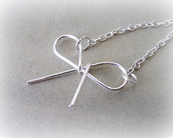 BOW Necklace in sterling silver - Sterling Silver Bow Necklace - Tiny Bow Necklace Sterling Silver