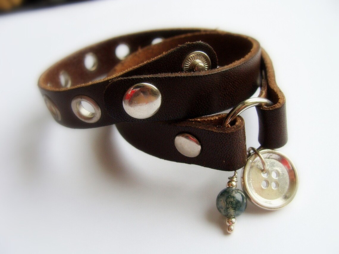 G402 Black Hot Charm Metal Alloy Studded Double Wrap Leather Cuff Bracelet Men's