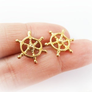 Ship Wheel Earrings - Captains wheel Jewelry - Nautical Stud Earrings - Gold and Silver Studs - Nautical Beach Jewelry - Summer Jewelry Gift