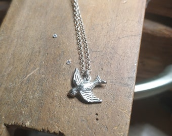 Sterling Silver Sparrow Necklace - Dainty Silver Bird Pendant Necklace - Silver Sparrow Necklace