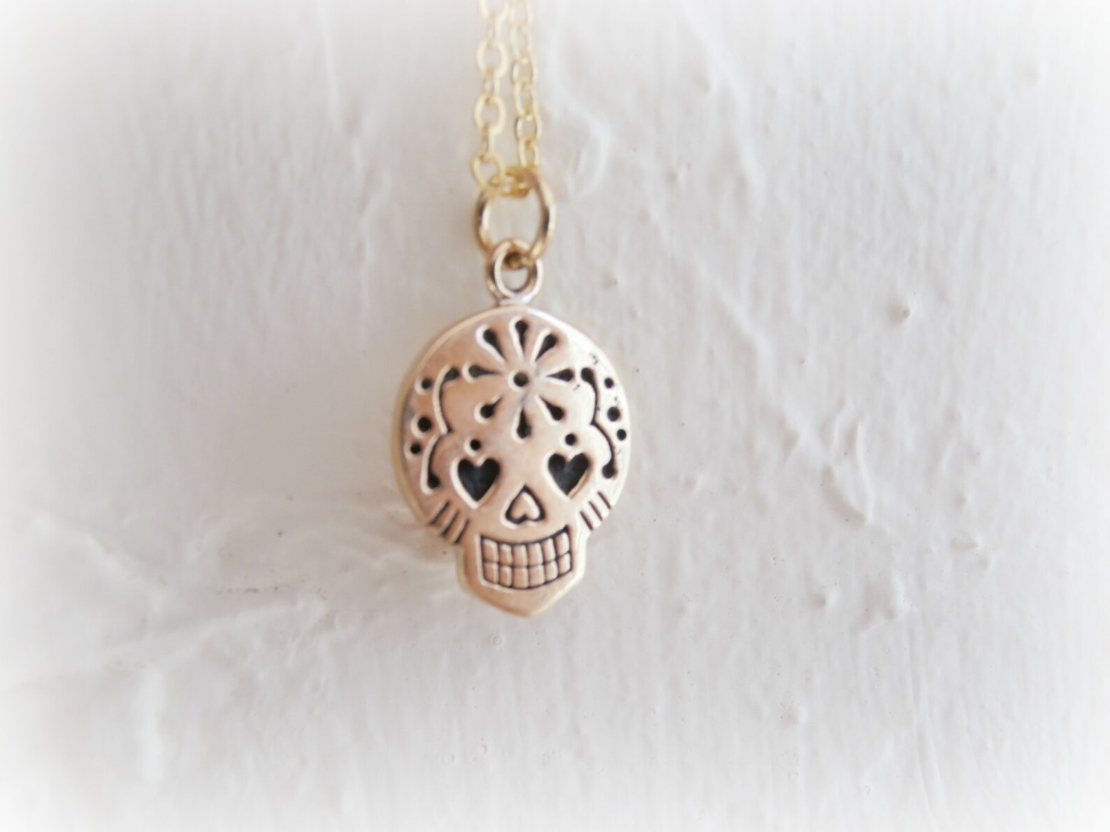 Gold Sugarskull Necklace Sugar Skull Gold Pendant Dia De Etsy