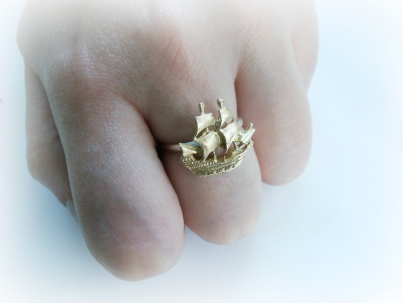 Pirate Ship Ring Nautical Sterling Silver Ring Silver and Etsy