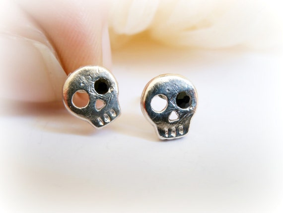 Tiny Skull Earrings Skull Sterling Silver Studs Halloween - Etsy