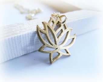 Lotus Necklace - Gold Lotus Flower Necklace - Blooming Flower - Lotus - a 22k gold overlay lotus flower on a 14K gold vermeil chain